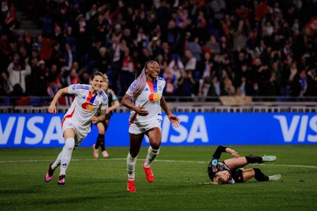 Lyon, France Kadidiatou Diani (11 Olympique Lyonnais) celebrates after scoring during the UEFA Womens Champions League quarter-final game between Olympique Lyonnais and Bayern Munich at Groupama Stadium in Lyon, France. (Pauline Figuet SPP) Copyright: xPaulinexFiguetx xSPPx spp-en-PaFiSp-PF_OLFCB2723