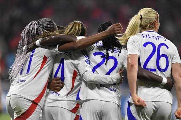 FOOTBALL : Lyon vs Bayern Munich - Ligue des CHampions - 26 03 2025 Tabitha CHAWINGA of Lyon scoring goal during the UEFA Women s Champions League quarter-final second leg football match betwen Olympique Lyonnais and FC Bayern Munich at the groupama stadium Decines Charpieu Lyon on 26 march 2025  Copyright: xMourad_ALLILIx