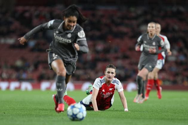 Emily Fox of Arsenal Women during the Womens Champions League match between Arsenal Women and Real Madrid Women at the Emirates Stadium, London, England on 26 March 2025. Copyright: xJoshuaxSmithx 42900057