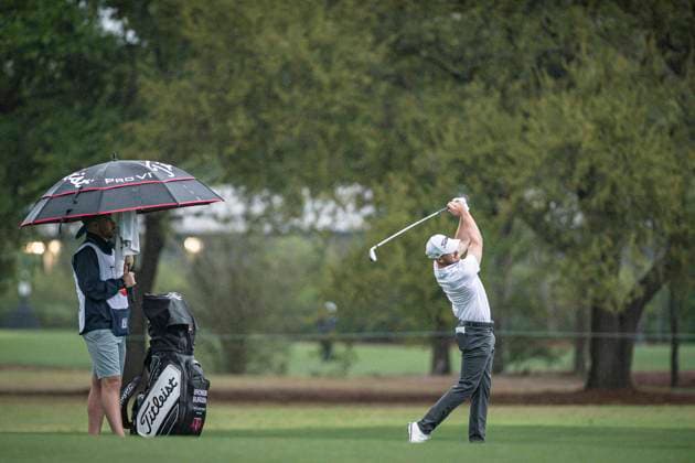 March 27, 2025, Houston, Texas, USA: BRONSON BURGOON (USA), from The Woodlands, TX, takes his second shot on the first fairway at the 2025 Texas Children s Houston Open at Memorial Park Golf Course in Houston, Texas, on Thursday, March 27, 2025. Houston USA - ZUMAp213 20250327_znp_p213_002 Copyright: xLynnxPenningtonx