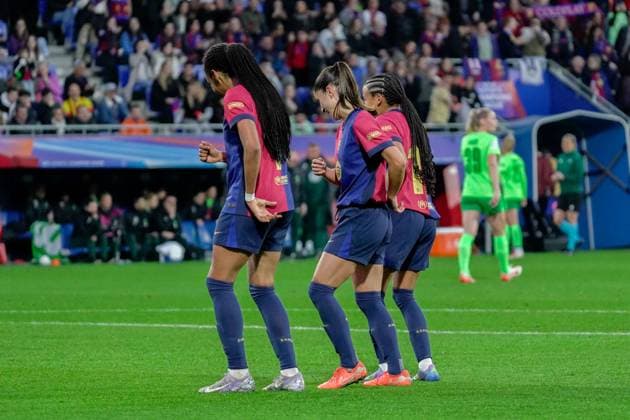 Barcelona, Spain, March 27th 2025 FC Barcelona, Barca celebrates second goal during the UEFA Women s Champions League match between FC Barcelona and VfL Wolfsburg at Johan Cruyff Stadium in Barcelona, Spain (Andres Lopez Sheridan SPP) Copyright: xAndresxLopezxSheridanxx xSPPx spp-en-AnLoShSp-ALS_BCN-WLF-21