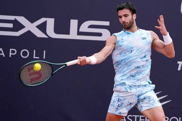 NAPLES, ITALY - MARCH 27 :Andrea Pellegrino during the ATP, Tennis Herren Challenger Tour match between Gauthier Onclin (Belgium) and Andrea Pellegrino (Italy) on March 27, 2025 in Naples, Italy Copyright: xFOTOAGENZIAx