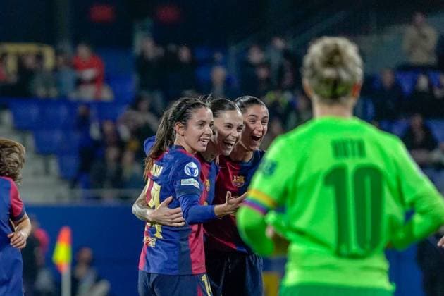 Barcelona, Spain, March 27th 2025 Aitana Bonmati celebrating the qualification for the semi finals of the UEFA Women s Champions League after the match between FC Barcelona, Barca and VfL Wolfsburg at Johan Cruyff Stadium in Barcelona, Spain (Andres Lopez Sheridan SPP) Copyright: xAndresxLopezxSheridanxx xSPPx spp-en-AnLoShSp-ALS_BCN-WLF-69