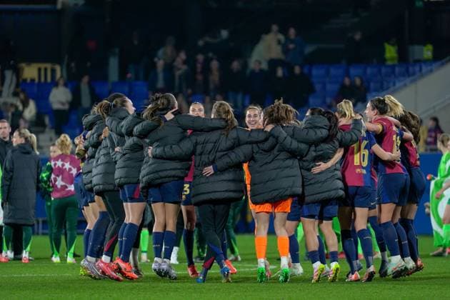 Barcelona, Spain, March 27th 2025 FC Barcelona, Barca celebrating the qualification for the semi finals of the UEFA Women s Champions League after the match between FC Barcelona and VfL Wolfsburg at Johan Cruyff Stadium in Barcelona, Spain (Andres Lopez Sheridan SPP) Copyright: xAndresxLopezxSheridanxx xSPPx spp-en-AnLoShSp-ALS_BCN-WLF-71