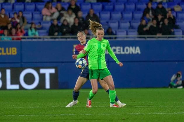 Barcelona, Spain, March 27th 2025 Rebeka Blomqvist during the UEFA Women s Champions League match between FC Barcelona, Barca and VfL Wolfsburg at Johan Cruyff Stadium in Barcelona, Spain (Andres Lopez Sheridan SPP) Copyright: xAndresxLopezxSheridanxx xSPPx spp-en-AnLoShSp-ALS_BCN-WLF-55