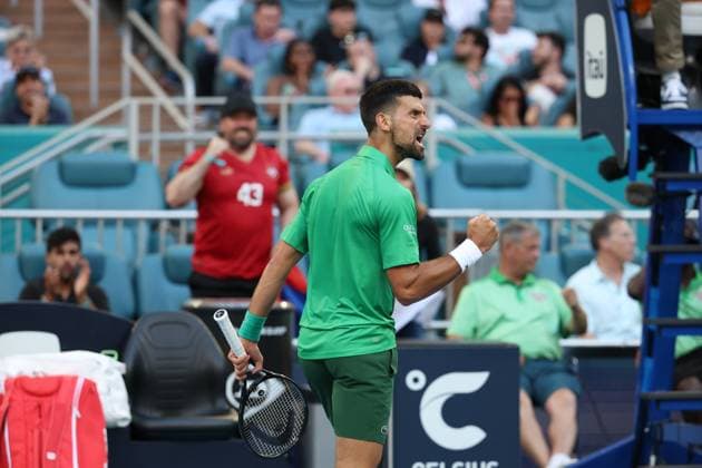 March 27, 2025, Miami Gardens, Florida, United States Of America: MIAMI GARDENS, FL - MARCH 27: Novak Djokovic of Serbia defeats Sebastian Korda of the United States match on Day 10 of the Miami Open at Hard Rock Stadium on March 27, 2025 in Miami Gardens, Florida..People: Novak Djokovic Miami Gardens United States Of America - ZUMAs214 20250327_ada_s214_117 Copyright: xSMGx