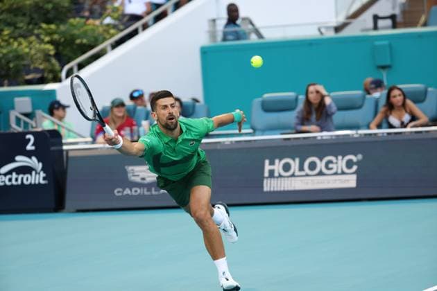 March 27, 2025, Miami Gardens, Florida, United States Of America: MIAMI GARDENS, FL - MARCH 27: Novak Djokovic of Serbia defeats Sebastian Korda of the United States match on Day 10 of the Miami Open at Hard Rock Stadium on March 27, 2025 in Miami Gardens, Florida..People: Novak Djokovic Miami Open 2025 - Day 10  - ZUMAs214 20250327_ada_s214_116 Copyright: xSMGx