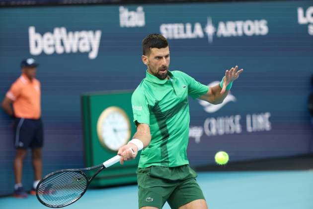 March 27, 2025, Miami Gardens, Florida, United States Of America: MIAMI GARDENS, FL - MARCH 27: Novak Djokovic of Serbia defeats Sebastian Korda of the United States match on Day 10 of the Miami Open at Hard Rock Stadium on March 27, 2025 in Miami Gardens, Florida..People: Novak Djokovic Miami Gardens United States Of America - ZUMAs214 20250327_ada_s214_130 Copyright: xSMGx