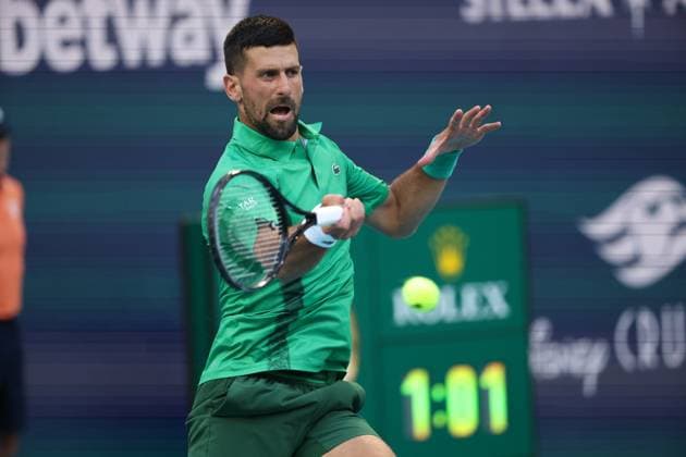 March 27, 2025, Miami Gardens, Florida, United States Of America: MIAMI GARDENS, FL - MARCH 27: Novak Djokovic of Serbia defeats Sebastian Korda of the United States match on Day 10 of the Miami Open at Hard Rock Stadium on March 27, 2025 in Miami Gardens, Florida..People: Novak Djokovic Miami Open 2025 - Day 10  - ZUMAs214 20250327_ada_s214_163 Copyright: xSMGx