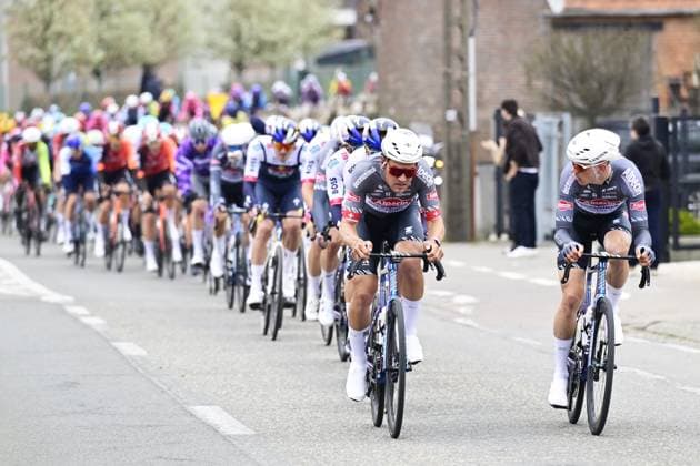 Alpecin-Deceuninck riders pictured in action during the E3 Saxo Bank Classic one day cycling race, 208,8 km from and to Harelbeke, on Friday 28 March 2025. DIRKxWAEM  x116503178x