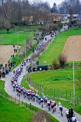 The pack of riders pictured in action during the E3 Saxo Bank Classic one day cycling race, 208,8 km from and to Harelbeke, on Friday 28 March 2025. DIRKxWAEM  x116518747x