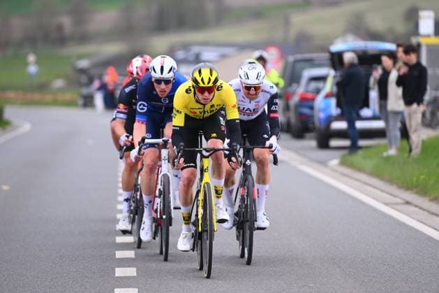 E3 Saxo Classic 2025 Cycling Race Harelbeke, Belgium - March 28 : Jorgenson Matteo (USA) of Team Visma Lease A Bike, Wellens Tim (BEL) of Uae Team Emirates - Xrg in action during the Men Elite UCI World Tour 68th E3 Saxo Classic cycling race of 208 kms with start in Harelbeke and finish in Harelbeke on March 28, 2025 in Harelbeke, Belgium, 28 03 2025 ( Motordriver Kenny Verfaillie - Harelbeke Belgium  Copyright: xVincentxKalutx