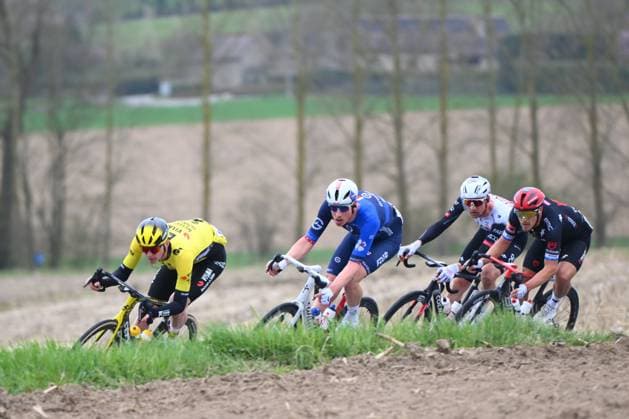 E3 Saxo Classic 2025 Cycling Race Harelbeke, Belgium - March 28 : Jorgenson Matteo (USA) of Team Visma Lease A Bike, Kung Stefan (SUI) of Groupama - Fdj, Trentin Matteo (ITA) of Tudor Pro Cycling Team, Wellens Tim (BEL) of Uae Team Emirates - Xrg in action during the Men Elite UCI World Tour 68th E3 Saxo Classic cycling race of 208 kms with start in Harelbeke and finish in Harelbeke on March 28, 2025 in Harelbeke, Belgium, 28 03 2025 ( Motordriver Kenny Verfaillie - Harelbeke Belgium  Copyright: xVincentxKalutx