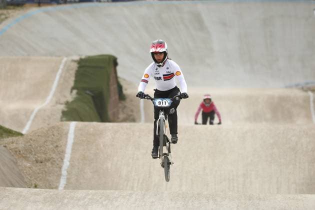 March 28, 2025, Verona, Veneto, Italy: Tokyo 2020 Olympic Champion BETHANY SHRIEVER 911 of Great Britain in the UEC BMX European Cup Round 1 in Verona, Italy Verona Italy - ZUMAc179 20250328_zep_c179_023 Copyright: xMickaelxChavetx