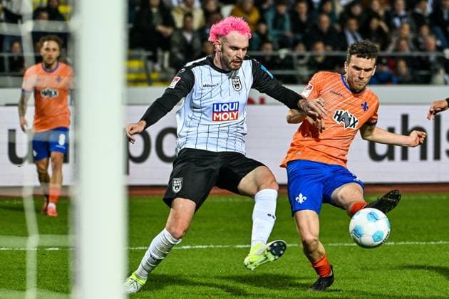 GER, 2 BL, SSV Ulm 1846 vs SV Darmstadt 98 28 03 2025, Donaustadion, Ulm, GER, 2 BL, SSV Ulm 1846 vs SV Darmstadt 98, in the picture Philipp Strompf SSV Ulm, 32 , Goal chance by Sergio Lopez Darmstadt, 2 nordphotoxGmbHx xHafner nph00200