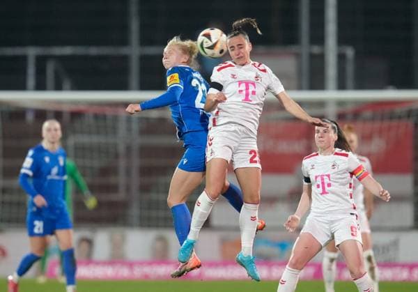 Fiona Gaißer FC Carl Zeiss Jena, 22 and Laura Donhauser 1 FC Koeln, 25 GER, 1 FC Koeln vs FC Carl Zeiss Jena, Soccer, Google Pixel Womens Bundesliga, Matchday 18, Season 2024 2025, 28 03 2025 DFL REGULATES PROHIBIT ANY USE OF PHOTOGRAPHS AS IMAGE SEQUENCES AND OR QUASI VIDEO GER, 1 FC Koeln vs FC Carl Zeiss Jena, Football, Google Pixel Womens Bundesliga, Matchday 18, Season 2024 2025, 28 03 2025 Koeln Copyright: xEibner-Pressefoto ScottxColemanx EP_SCN