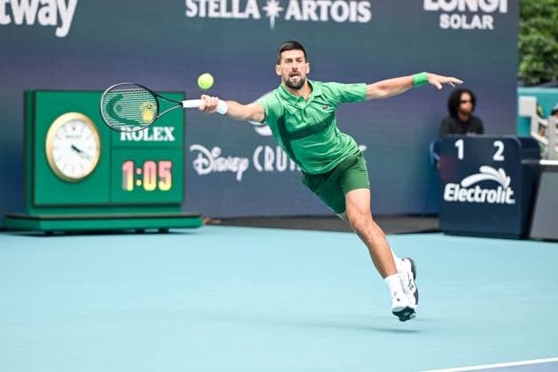 Tennis 2025: Miami Open March 28 March 28, 2025: Novak Djokovic (SRB) defeats Grigor Dimitrov (BUL) in the semi-finals at the Miami Open being played in Hard Rock Stadium in Miami, Florida. Ã‚ÂKarla Kinne Tennisclix Cal Media (Credit Image: Â Karla Kinne Cal Sport Media) Miami Florida USA EDITORIAL USE ONLY Copyright: xx ZUMA-20250328_zma_c04_102.jpg KarlaxKinnex csmphotothree369669