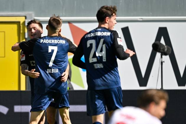 Paderborn, Home Deluxe Arena, 29 03 25, GER, Herren, 2 Bundesliga, Saison 2024 2025, SC Paderborn 07 1 FC Koeln Bild Marvin MEHLEM Paderborn jubilates after his goal for 1 0 DFL regulations prohibit any use of photographs as image sequences and or quasi video NRW Germany