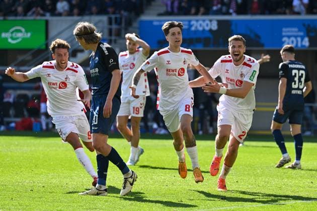 Paderborn, Home Deluxe Arena, 29 03 25, GER, Herren, 2 Bundesliga, Saison 2024 2025, SC Paderborn 07 1 FC Koeln Bild Denis HUSEINBASIC Koeln jubilates after his goal for 1 2 DFL regulations prohibit any use of photographs as image sequences and or quasi video NRW Germany