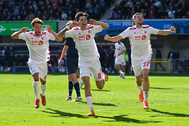 Paderborn, Home Deluxe Arena, 29 03 25, GER, Herren, 2 Bundesliga, Saison 2024 2025, SC Paderborn 07 1 FC Koeln Bild Denis HUSEINBASIC Koeln jubilates after his goal for 1 2 DFL regulations prohibit any use of photographs as image sequences and or quasi video NRW Germany