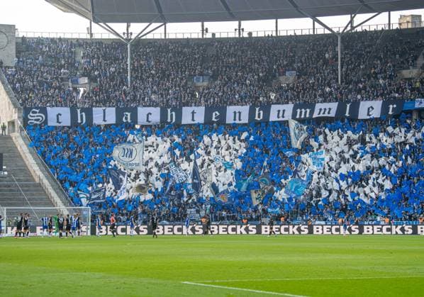 Soccer, Men, Season 2024 2025, 2 Bundesliga 27 Matchday , Hertha BSC Karlsruher SC, Fans of Karlsruhe, 29 03 2025, Copyright: xSebastianxRäppold MatthiasxKochx