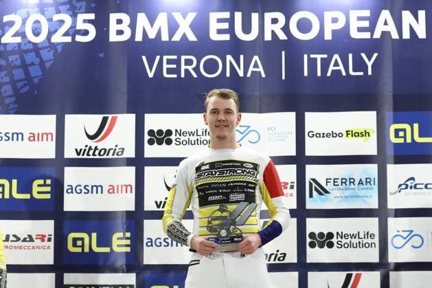 Radsport, BMX, UEC European Cup in Verona - Siegerehrung March 29, 2025, Verona, Veneto, Italy: CASPER PIPERS of Netherlands wins the Men Under 23 of the UEC BMX European Cup Round 1 in Verona, Italy Verona Italy - ZUMAc179 20250329_zep_c179_021 Copyright: xMickaelxChavetx