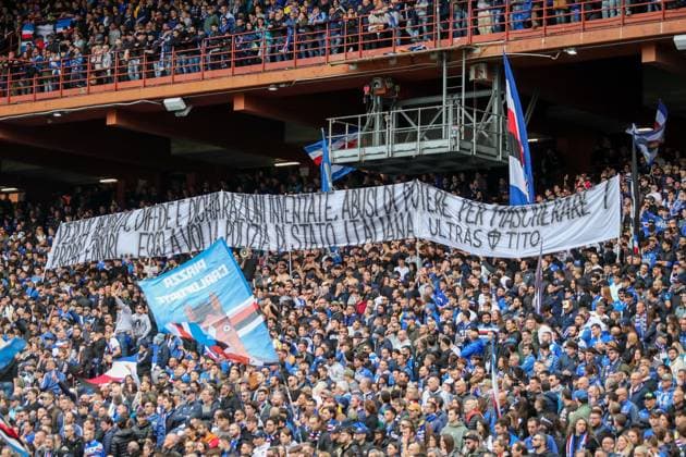 SampdoriaÕs supporters during the Serie B soccer match between Sampdoria and Frosinone at the Luigi Ferraris Stadium in Genova, Italy - Saturday, March 29, 2025. - Soccer .  Copyright: xTanoxPecoraro LaPressex