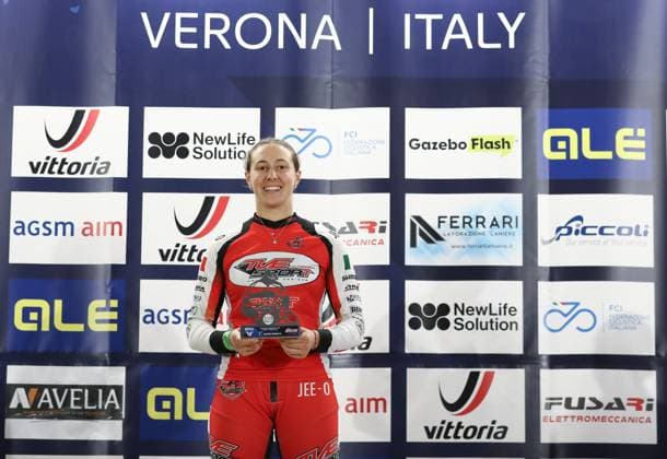 Radsport, BMX, UEC European Cup in Verona - Siegerehrung March 29, 2025, Verona, Veneto, Italy: FRANCESCA CINGOLANI of Italy wins the Women Under 23 of the UEC BMX European Cup Round 1 in Verona, Italy Verona Italy - ZUMAc179 20250329_zep_c179_035 Copyright: xMickaelxChavetx