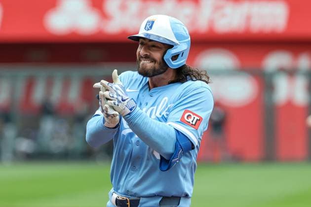 MLB, Baseball Herren, USA 2025: Guardians Vs Royals MAR 29 March 29, 2025: Kansas City Royals left fielder Jonathan India (6) reacts to his single during the fourth inning of an MLB baseball game against the Cleveland Guardians at Kauffman Stadium in Kansas City, MO. David Smith CSM (Credit Image: Â David Smith Cal Media) Kansas City Mo United States of America EDITORIAL USE ONLY Copyright: xx ZUMA-20250329_zma_c04_121.jpg DavidxSmithx csmphotothree370374