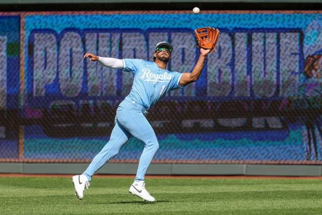 MLB, Baseball Herren, USA 2025: Guardians Vs Royals MAR 29 March 29, 2025: Kansas City Royals right fielder MJ Melendez (1) makes the catch for the out on Cleveland Guardians catcher Bo Naylor (23), not shown, during the fourth inning of an MLB baseball game at Kauffman Stadium in Kansas City, MO. David Smith CSM (Credit Image: Â David Smith Cal Media) Kansas City Mo United States of America EDITORIAL USE ONLY Copyright: xx ZUMA-20250329_zma_c04_139.jpg DavidxSmithx csmphotothree370405