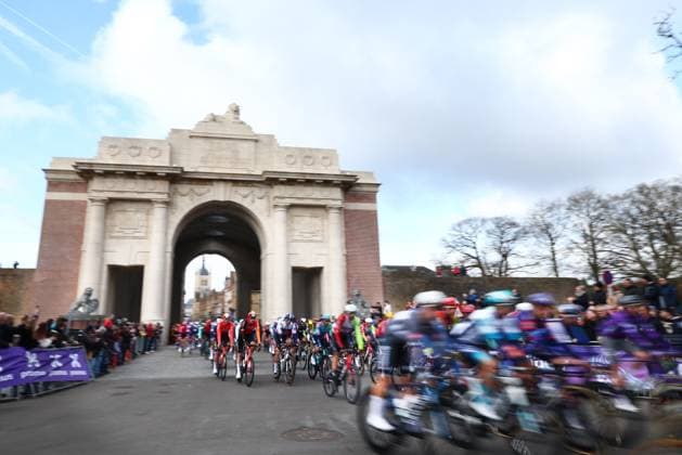 The Menenpoort (Menin Gate) pictured at the start of the men elite Gent-Wevelgem - In Flanders Fields one day cycling race, 250.3 km from Ieper to Wevelgem, Sunday 30 March 2025. DAVIDxPINTENS  x117136969x