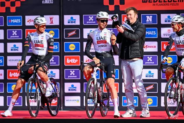 Gent - Wevelgem in Flanders Fields 2025 WEVELGEM, BELGIUM - MARCH 27 : Vermeersch Florian (BEL) of UAE Team Emirates on stage before the start of the race pictured during 87th edition of the UCI World Tour Gent - Wevelgem in Flanders Fields cycling race for Men Elite with start in Ieper and finish in Wevelgem after 250 km on March 27, 2025 in Wevelgem, Belgium, 27 03 2025 Wevelgem Belgium  Copyright: xJanxDexMeuleneirx