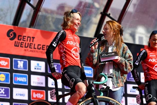 2025 Gent-Wevelgem In Flanders Fields Women Elite WEVELGEM, BELGIUM - MARCH 27 : Claes Lotte of Arkea - B&B Hotels on stage before the start of the race pictured during 14th edition of the Women s World Tour UCI Gent - Wevelgem in Flanders Fields cycling race for Women Elite with start in Ieper and finish in Wevelgem after 168,9 km on March 27, 2025 in Wevelgem, Belgium, 27 03 2025 Wevelgem Belgium  Copyright: xJanxDexMeuleneirx