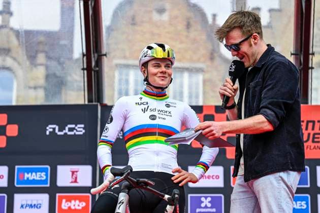 2025 Gent-Wevelgem In Flanders Fields Women Elite WEVELGEM, BELGIUM - MARCH 27 : Kopecky Lotte (BEL) of Team SD Worx - Protime on stage before the start of the race pictured during 14th edition of the Women s World Tour UCI Gent - Wevelgem in Flanders Fields cycling race for Women Elite with start in Ieper and finish in Wevelgem after 168,9 km on March 27, 2025 in Wevelgem, Belgium, 27 03 2025 Wevelgem Belgium  Copyright: xJanxDexMeuleneirx