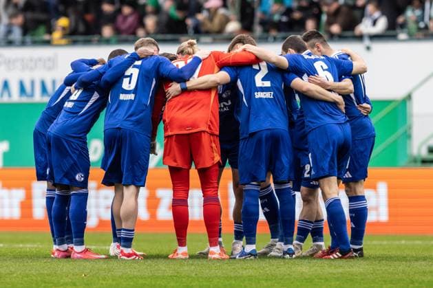 Soccer Men 2 Bundesliga 27 Matchday Season 2024 2025 SpvGG Greuther Fürth vs FC Schalke 04 30 03 2025 The Schalke team FC Schalke 04 in the team circle DFL regulations prohibit any use of photographs as image sequences and or quasi video Fürth Sportpark Ronhof Thomas Sommer Bayern Germany