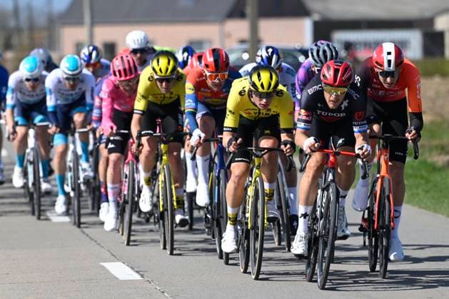 Gent - Wevelgem in Flanders Fields 2025 WEVELGEM, BELGIUM - MARCH 30 : Kooij Olav (NED) of Team Visma I Lease a Bike, Trentin Matteo (ITA) of Tudor Pro Cycling Team in action pictured during 87th edition of the UCI World Tour Gent - Wevelgem in Flanders Fields cycling race for Men Elite with start in Ieper and finish in Wevelgem after 250 km on March 30, 2025 in Wevelgem, Belgium, 30 03 2025 ( Motordriver Guy De Vuyst - Wevelgem Belgium  Copyright: xNicoxVereeckenx