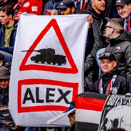 Banner for Alex Rodrigo Dias da Costa during the match PSV Ajax at the Philips stadium for the Dutch Eredivisie season 2024 2025 in EINDHOVEN, Netherlands on 30 march 2025, photo by Marcel van Dorst EYE4images