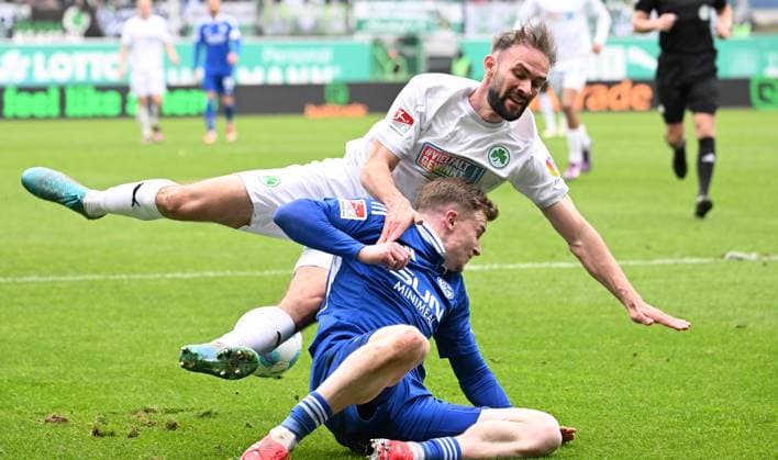 30 03 2025 Soccer Season 2024 2025 2 Soccer Bundesliga 27 Matchday SpVgg Greuther Fürth Kleeblatt FC Schalke 04 S04 Sportfoto Zink xwoxzix DFL regulations prohibit any use of photographs as image sequences and or quasi video only for editorial use Simon Asta 2, SpVgg Greuther Fürth Derry John Murkin 5, FC Schalke 04 S04