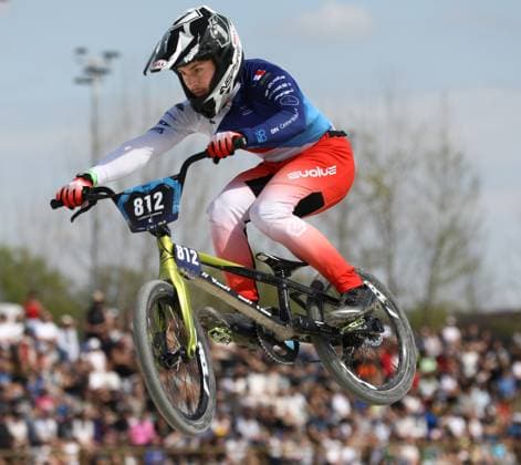 March 30, 2025, Verona, Veneto, Italy: CLEMENT ROCHERIEUX of France competes in the Men Junior quarterfinal of the UEC BMX European Cup Round 2 in Verona, Italy Verona Italy - ZUMAc179 20250330_zep_c179_081 Copyright: xMickaelxChavetx