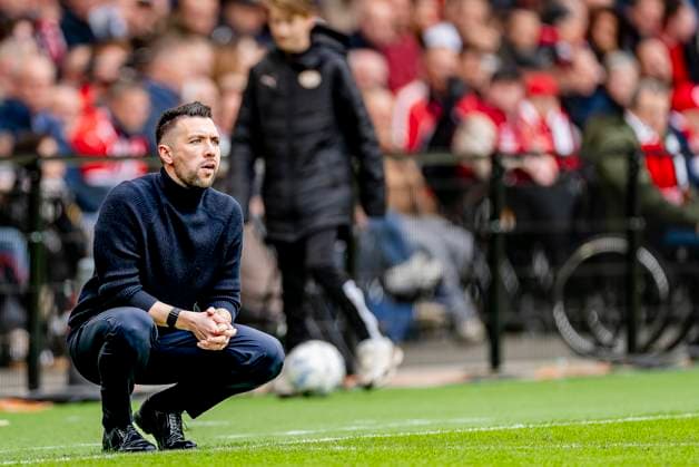 AFC Ajax Amsterdam trainer Francesco Farioli during the match PSV Ajax at the Philips stadium for the Dutch Eredivisie season 2024 2025 in EINDHOVEN, Netherlands on 30 march 2025, photo by Marcel van Dorst EYE4images DeFodi Images