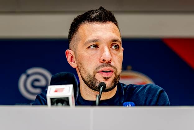 AFC Ajax Amsterdam trainer Francesco Farioli during te press conference after the match the match PSV Ajax at the Philips stadium for the Dutch Eredivisie season 2024 2025 in EINDHOVEN, Netherlands on 30 march 2025, photo by Marcel van Dorst EYE4images DeFodi Images
