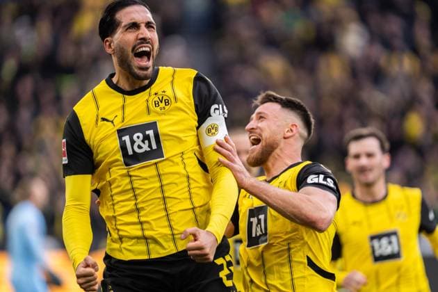 Bilder des Jahres 2025, Sport 03 März Sport Themen der Woche KW13 Sport Bilder des Tages GER, 1. FBL Borussia Dortmund vs 1.FSV Mainz 05 30.03.2025, Signal Iduna Park, Dortmund, GER, 1. FBL Borussia Dortmund vs 1.FSV Mainz 05 im Bild: Torjubel Jubel ueber das Tor zum 2:0 durch Emre Can (BV Borussia Dortmund, 23) springt in die Luft, Salih Özcan Oezcan (BV Borussia Dortmund, 6) *** GER, 1 FBL Borussia Dortmund vs. 1 FSV Mainz 05 30 03 2025, Signal Iduna Park, Dortmund, GER, 1 FBL Borussia Dortmund vs. 1 FSV Mainz 05 in the picture Goal celebrations cheering for the goal to 2 0 by Emre Can BV Borussia Dortmund, 23 jumps in the air, Salih Özcan Oezcan BV Borussia Dortmund, 6 nordphotoxGmbHxx xChristianxSchulze nph000300