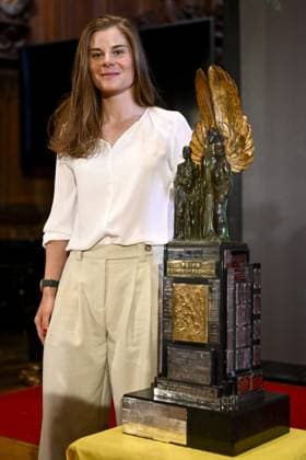 Belgian Lotte Kopecky of SD Worx-Protime pictured ahead of the award ceremony for the National Trophy of Sports Merit 2024 (Trophee National du Merite Sportif - Nationale Trofee voor Sportverdienste), at the Brussels City Hall, Monday 31 March 2025. DIRKxWAEM  x117586255x