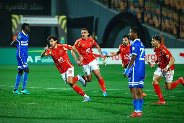 Al Ahly FC vs Al Hilal SC - TotalEnergies CAF Champions League - Quarter Final 1st Leg Mohamed Hany celebrating after scoring his 1st goal in the match between Al Ahly FC vs Al Hilal SC in the 1st leg of the Quarter Final of Total Energies CAF Champions League on April 1, 2025 Cairo Cairo Egypt Copyright: xMohamedxTageldinx
