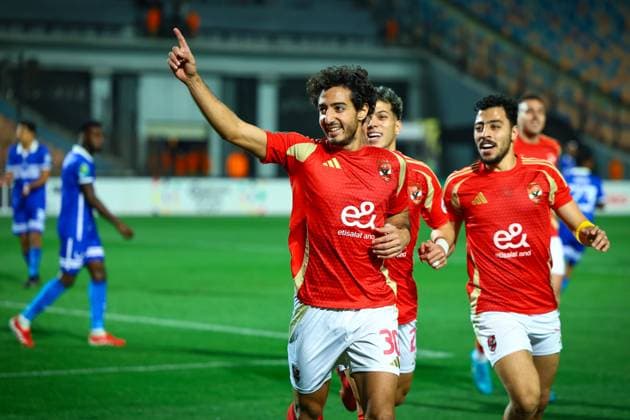 Al Ahly FC vs Al Hilal SC - TotalEnergies CAF Champions League - Quarter Final 1st Leg Mohamed Hany celebrating after scoring his 1st goal in the match between Al Ahly FC vs Al Hilal SC in the 1st leg of the Quarter Final of Total Energies CAF Champions League on April 1, 2025 Cairo Cairo Egypt Copyright: xMohamedxTageldinx