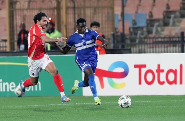 CAF Champions League - Quarter Final - First Leg - Al Ahly vs Al Hilal Omdurman Mohamed Hany (L) of Al Ahly in action against Jean Claude Girmugisha of Al Hilal Omdurman during the CAF Champions League Quarter Final First Leg match between Al Ahly vs Al Hilal Omdurman, in Cairo, Egypt,April 01 2025. Cairo Egypt Copyright: xMatrixxImagesx xKhaledxElfiqix 