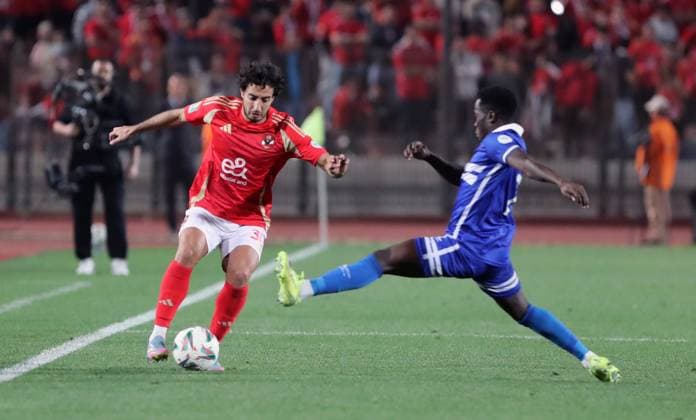 CAF Champions League - Quarter Final - First Leg - Al Ahly vs Al Hilal Omdurman Mohamed Hany (L) of Al Ahly in action against Jean Claude Girmugisha of Al Hilal Omdurman during the CAF Champions League Quarter Final First Leg match between Al Ahly vs Al Hilal Omdurman, in Cairo, Egypt,April 01 2025. Cairo Egypt Copyright: xMatrixxImagesx xKhaledxElfiqix 