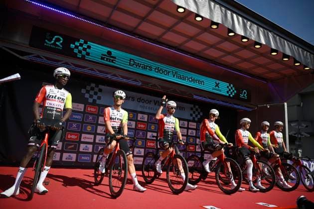 Dwars door Vlaanderen 2025 - Men Elite WAREGEM, BELGIUM - APRIL 02 : team Intermarche - Wanty pictured during the 79th edition of the UCI World Tour Dwars door Vlaanderen Men Elite cycling race with start in Roeselare and finish in Waregem after 184,2 km on April 2, 2025 in Waregem, Belgium, 02 04 2025 ( motor drive Kenny Verfaillie - Waregem Belgium  Copyright: xPeterxDexVoechtx