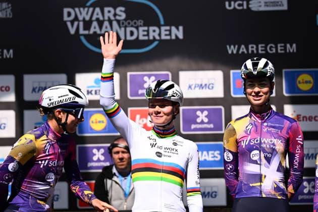 Dwars door Vlaanderen 2025 - Women Elite WAREGEM, BELGIUM - APRIL 02 : Kopecky Lotte (BEL) of Team SD Worx - Protime during the Women Elite UCI 1.Pro Flanders Classics Dwars door Vlaanderen Women cycling race with start in Waregem and finish in Waregem (128,5 km) on April 02, 2025 in Waregem, Belgium, 02 04 2025 ( Motordriver Tom Van De Maele & Waregem Belgium  Copyright: xTomasxSiskx