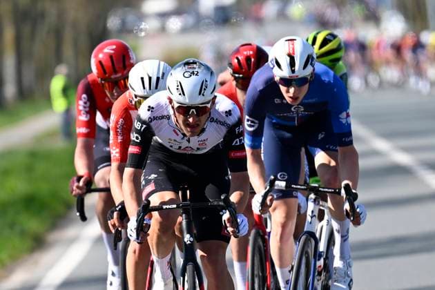 Dwars door Vlaanderen 2025 - Men Elite WAREGEM, BELGIUM - APRIL 02 : Bjerg Mikkel (DEN) of UAE Team Emirates pictured during the 79th edition of the UCI World Tour Dwars door Vlaanderen Men Elite cycling race with start in Roeselare and finish in Waregem after 184,2 km on April 2, 2025 in Waregem, Belgium, 02 04 2025 ( motor drive Kenny Verfaillie - Waregem Belgium  Copyright: xJanxDexMeuleneirx